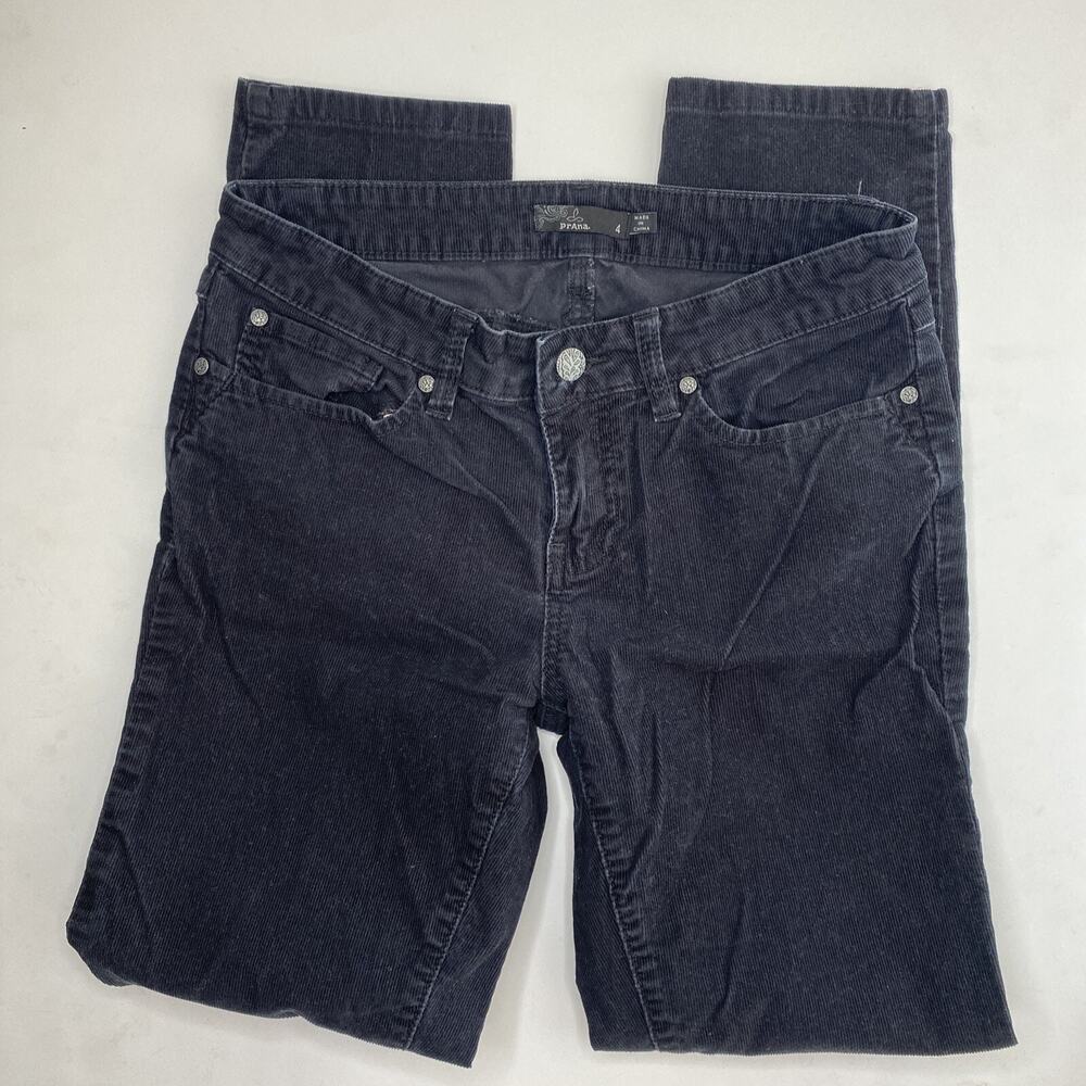 PRANA Women's size 4 Crossing Cord Black Corduroy Pants Tall Midrise Straight